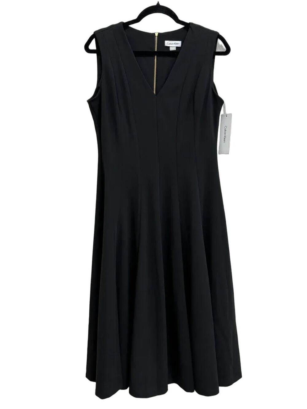 Calvin Klein V-Neck Sleeveless Fit and Flare Midi Dress Black